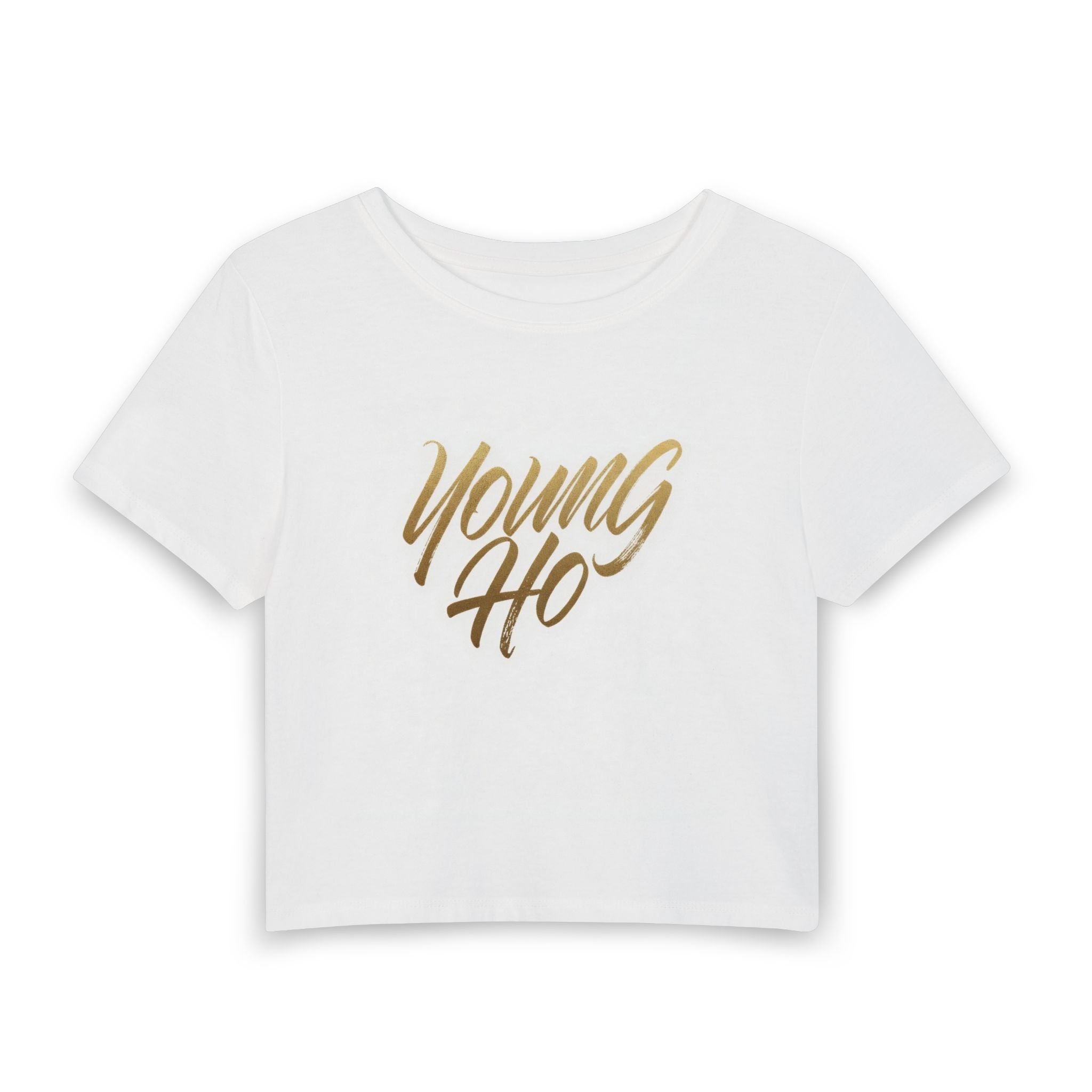Young Ho Crop Tee — Gold Script Women's Baby T-Shirt